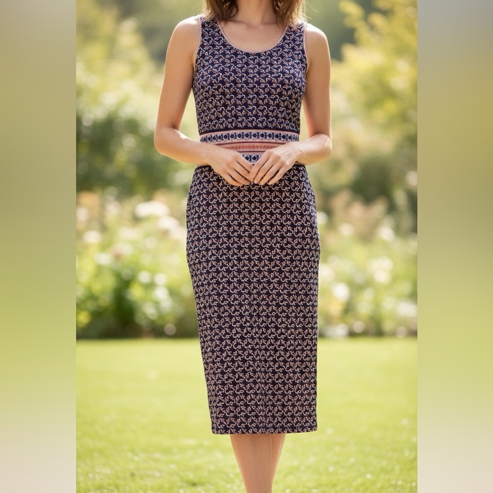 Max Studio Floral Clove Print Sleeveless Midi Dress Size M